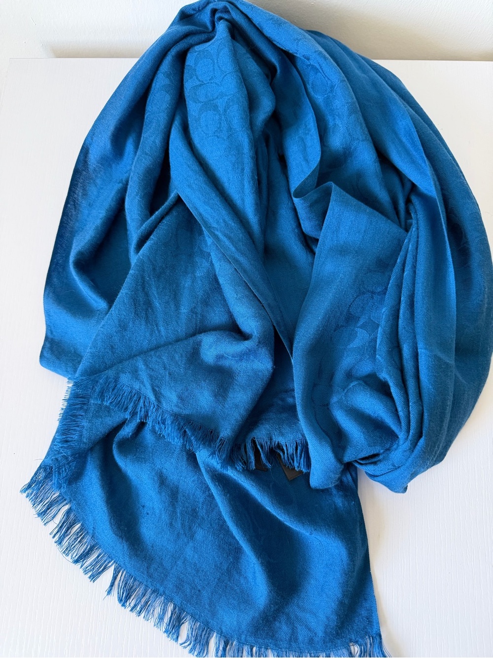 Coach Signature C Blue Silk Cotton Scarf Wrap Shawl 24” x 64” - Picture 7 of 11